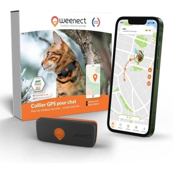 GPS-seurantalaite kissoille - Weenect XS (musta versio 2023)