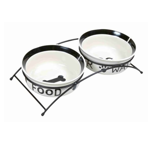 Sæt keramiske skåle med hævet bund Eat on Feet, 2 × 1,6 l/ø 20 cm, hvid/sort