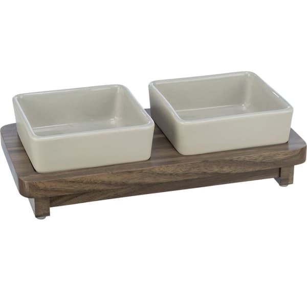 CityStyle skålsæt, keramik/MDF, 2 × 0,4 l/12 × 12 cm/30 × 4 × 15 cm, grå/brun