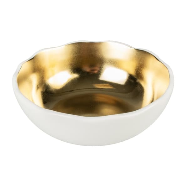 Bowl, ceramic, S - 0.2 l/ 12x12x4 cm, stone organic white/gold