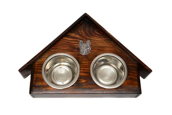 French Shepherd Briard, Berger de Brie - træstativ med hundeskåle, dekorative hundeskåle, hundeadoptionsgave fra Art-Dog