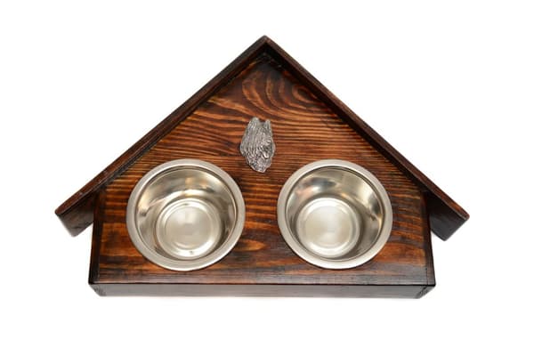 French Shepherd Briard, Berger de Brie I - træstativ med hundeskåle, dekorative hundeskåle, hundeadoptionsgave fra Art-Dog