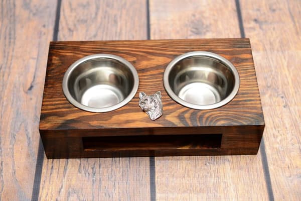 Chinese Crested Dog - träställ med hundskålar, hundskålar i stål, hundadoptionspresent från Art-Dog