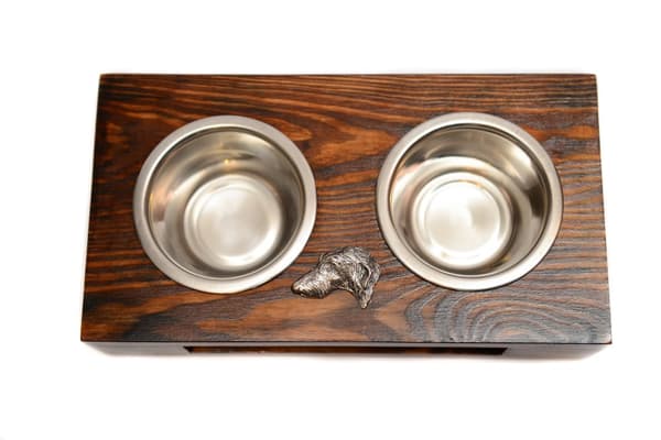 Scottish Greyhound, Deerhound - träställ med hundskålar, stålhundskålar, hundadoptionspresent från Art-Dog