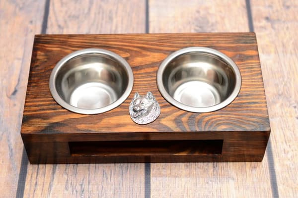 Spitz - träställ med hundskålar, hundskålar i stål, hundadoptionspresent från Art-Dog