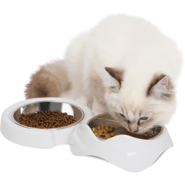 Kattskål - CATIT - PIXI - 2 x 200ml - Dubbel - Avtagbara skålar i rostfritt stål - Vit