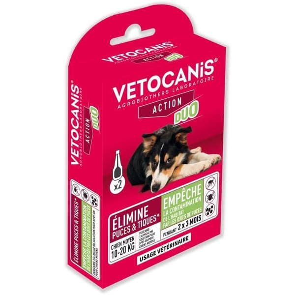 VETOCANIS Lopp- och fästingskontroll Duo Spot på - 2 pipetter - Effektivitet 7 veckor - För medelhundar