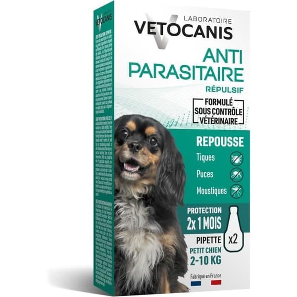 VETOCANIS 2 Lopp- och antikickpipetter - För små hundar 2-10 kg - 2x 1 månad skydd