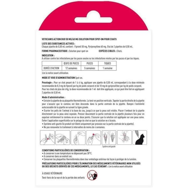 VETOCANIS Lopp- och anti-tick Duo-pipetter - 2 pipetter i 5 veckors skydd - För katter