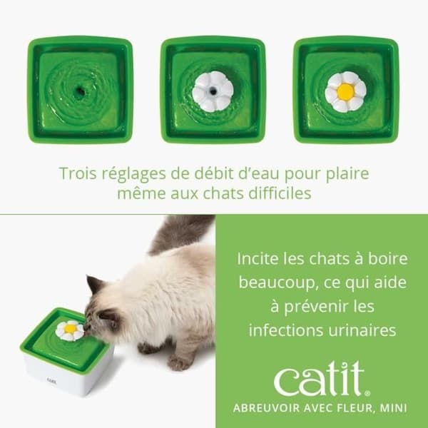 CAT IT Mini waterer med blomma - 1,5 L (50,7 fl oz) - Vitt och grönt - För katter