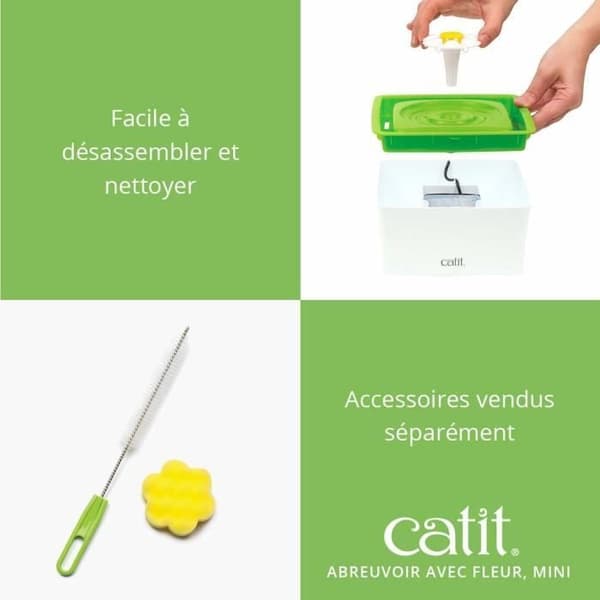 CAT IT Mini waterer med blomma - 1,5 L (50,7 fl oz) - Vitt och grönt - För katter