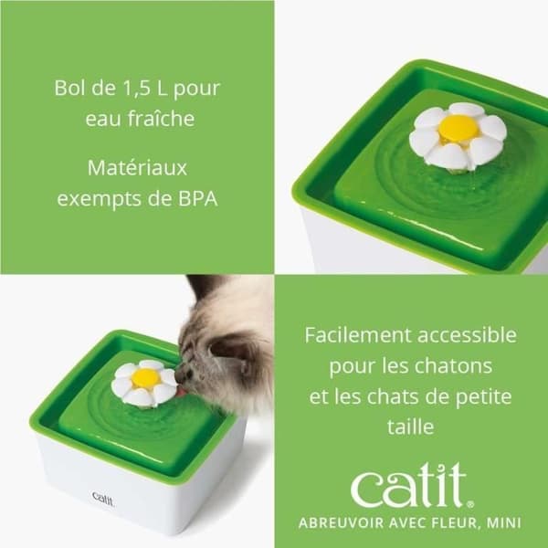 CAT IT Mini waterer med blomma - 1,5 L (50,7 fl oz) - Vitt och grönt - För katter