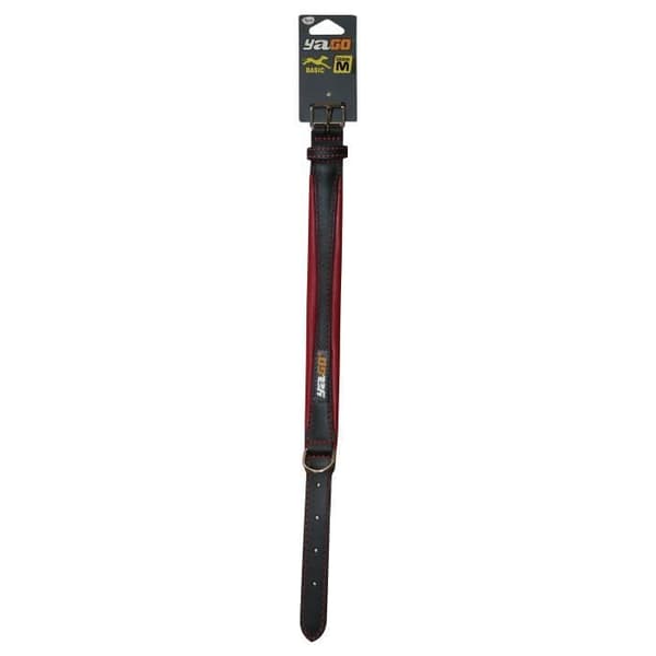 YAGO Mjuk och justerbar svart och röd läderkrage för medelhundar, storlek M 34-43 cm