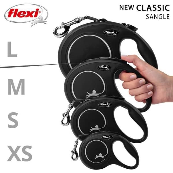 FLEXI Ny klassisk snörrem - L: 8 m - Svart - För hundar