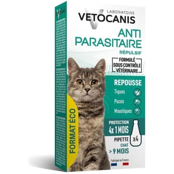 VETOCANIS 4 Lopp- och antikickpipetter - För katter - 4x 1 månadskydd