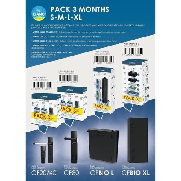 CIANO-paket 3 månaders filtreringspatroner storlek S