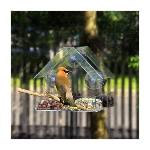 Fågelmatare - Hus - Transparent - Sugkoppar - 15x15x6 cm - Akrylplast
