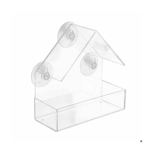 Fågelmatare - Hus - Transparent - Sugkoppar - 15x15x6 cm - Akrylplast