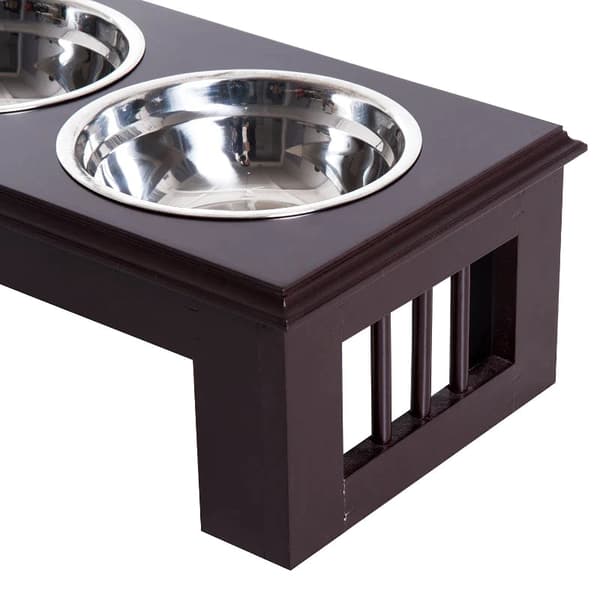 Rootz Pet Feeder - Stainless Steel Pet Feeder - Durable Pet Feeding Dish - Modern Pet Food Bowl - Pet Dining - Brown Finish - 43.7l X 24w X 15h Cm