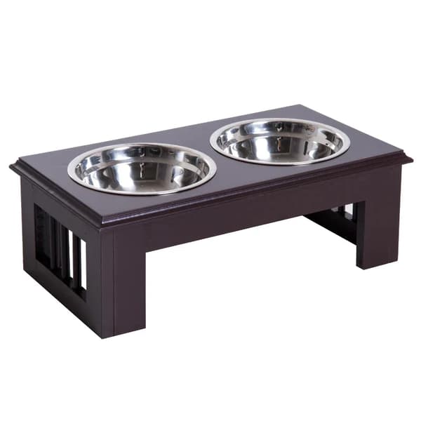 Rootz Pet Feeder - Stainless Steel Pet Feeder - Durable Pet Feeding Dish - Modern Pet Food Bowl - Pet Dining - Brown Finish - 43.7l X 24w X 15h Cm
