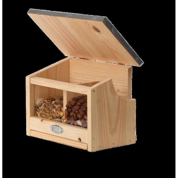 Dubbel ekorrmatare - Trädgårdsdekoration - Trä - L 17,6 x B 25,3 x H 18,7 cm - Brun