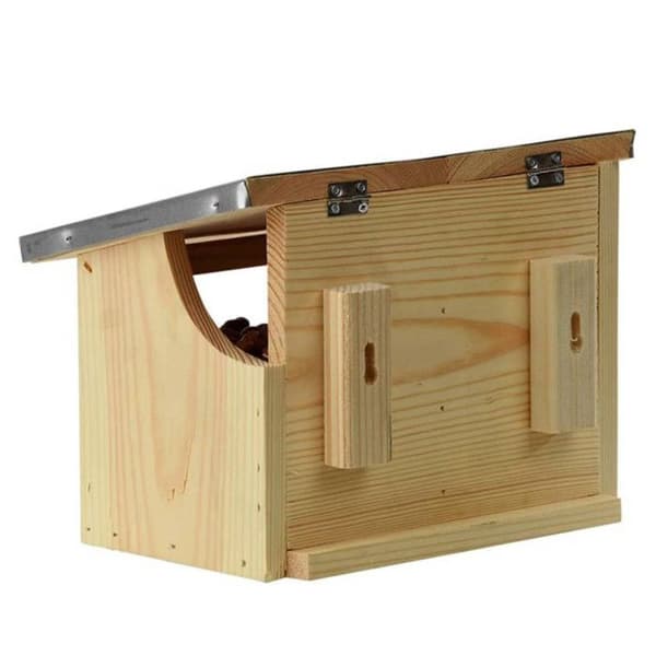 Dubbel ekorrmatare - Trädgårdsdekoration - Trä - L 17,6 x B 25,3 x H 18,7 cm - Brun