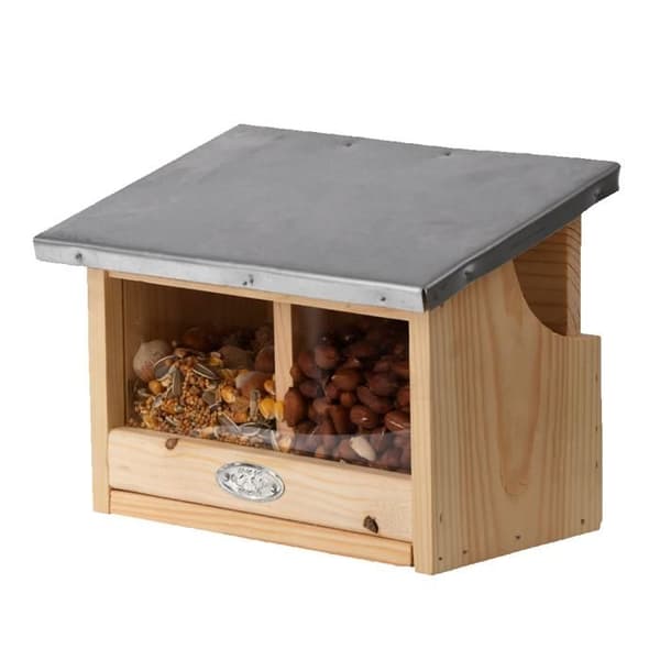 Dubbel ekorrmatare - Trädgårdsdekoration - Trä - L 17,6 x B 25,3 x H 18,7 cm - Brun
