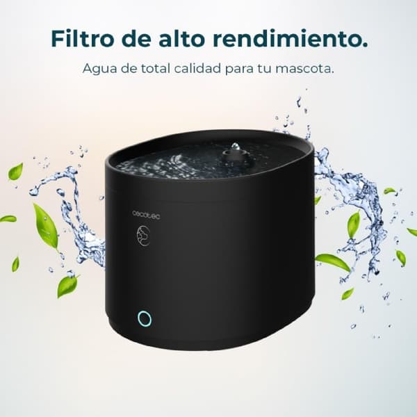 Cecotec Automatic pet fountain with 2.5 litre capacity, including filter and Wi-Fi control, with cleaning and empty tank reminders.
