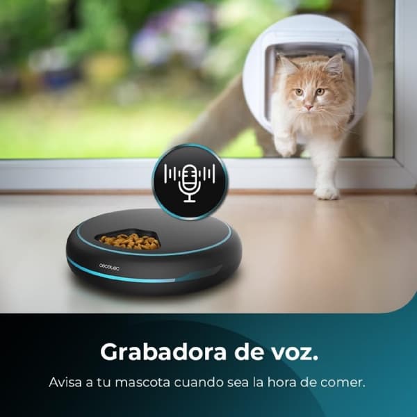 Cecotec Automatic pet food dispenser with 4 independent sections, 1.6 L capacity, LED display, timer and voice recorder.