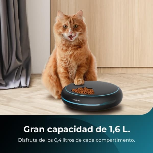 Cecotec Automatic pet food dispenser with 4 independent sections, 1.6 L capacity, LED display, timer and voice recorder.
