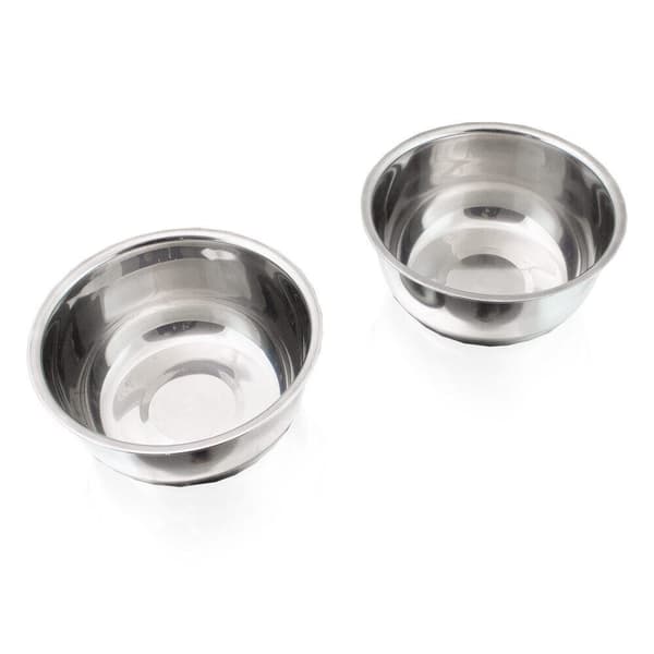 Animel dobbelt hunde-/kattesk?l i rustfrit st?l p? plaststativ