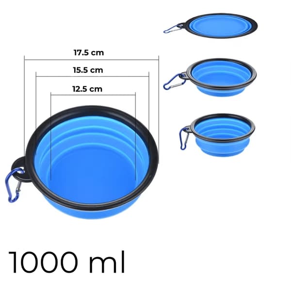 Koiran kulho - kokoontaitettava ja kannettava 1000 ml sininen