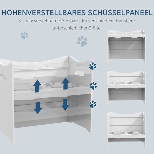 Rootz PawHut justerbar matningsstation - Slitstark matare för husdjur - Snyggt hundskålsställ - Ergonomisk design - Lätt att rengöra - 54 cm x 31,5 cm