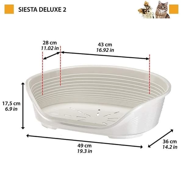 FERPLAST Siesta Deluxe 2 korg - 49x36x17,5 cm - Mörkgrå - För hundar och katter