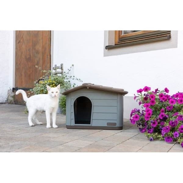 KERBL Utomhus plast kennel för katter eller hundar Storlek M - 75 x 59 x 55 cm - Grå och brun -