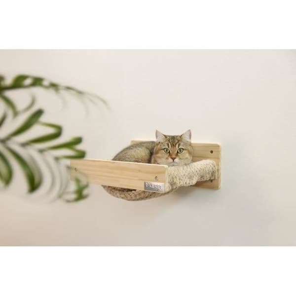 Vägghängmatta för katter - KERBL - TIMBER - 38 x 33,5 x 16 cm - Massivt trä - Plyschtyg