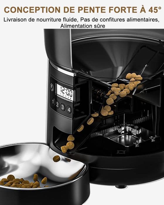 Automatisk kattmatsdispenser - Kattmatsdispenser med programmerbar timer - stor kapacitet 4L-svart