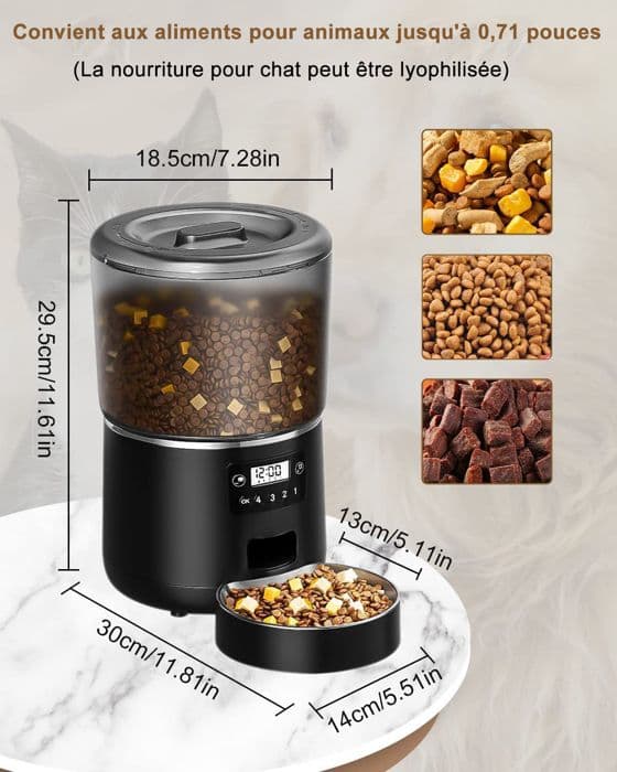 Automatisk kattmatsdispenser - Kattmatsdispenser med programmerbar timer - stor kapacitet 4L-svart