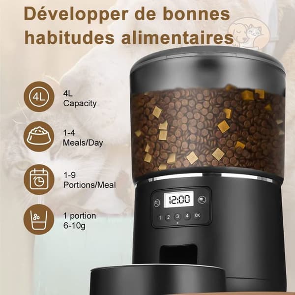 Automatisk kattmatsdispenser - Kattmatsdispenser med programmerbar timer - stor kapacitet 4L-svart