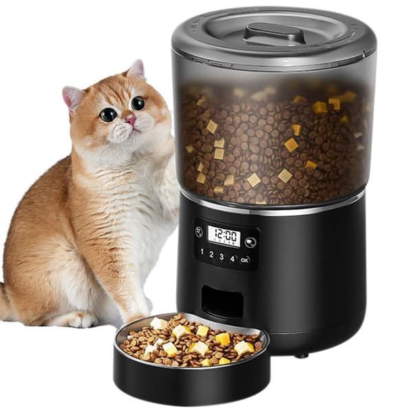 Automatisk kattmatsdispenser - Kattmatsdispenser med programmerbar timer - stor kapacitet 4L-svart