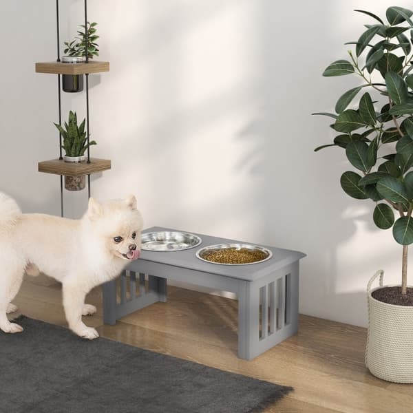 Rootz Hundefoderstation - Hævede hundeskåle - Rustfri stålskåle - MDF-hus - Hygiejnisk - 58,4 cm x 30,5 cm x 25,4 cm