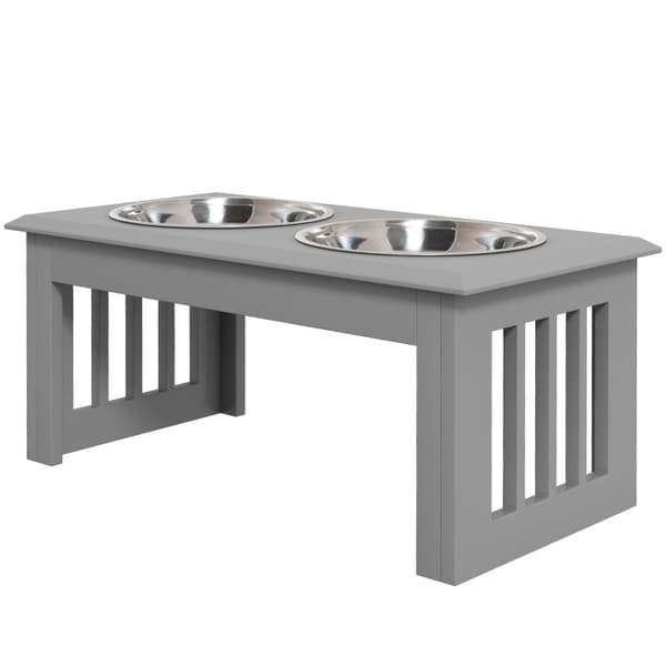 Rootz Hundefoderstation - Hævede hundeskåle - Rustfri stålskåle - MDF-hus - Hygiejnisk - 58,4 cm x 30,5 cm x 25,4 cm