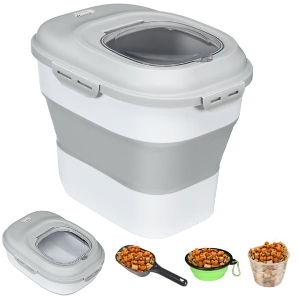 Rootz Hundemadsbeholder - Holder til foder til kæledyr - Lufttæt forsegling - 25L/5L - Foldbart design - Hjul - Tørremiddel - 44cm x 32cm x 37cm