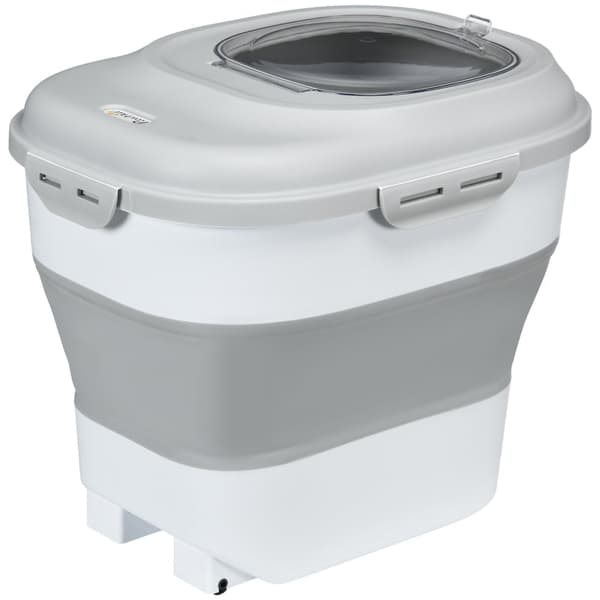 Rootz Hundemadsbeholder - Holder til foder til kæledyr - Lufttæt forsegling - 25L/5L - Foldbart design - Hjul - Tørremiddel - 44cm x 32cm x 37cm