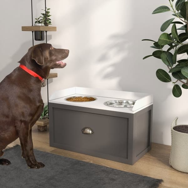 Rootz Raised Dog Matningsstation - Förhöjd husdjursskål - Stort Hundskålsställ - Utrymmesbesparande låda - 60cm x 30cm x 36cm
