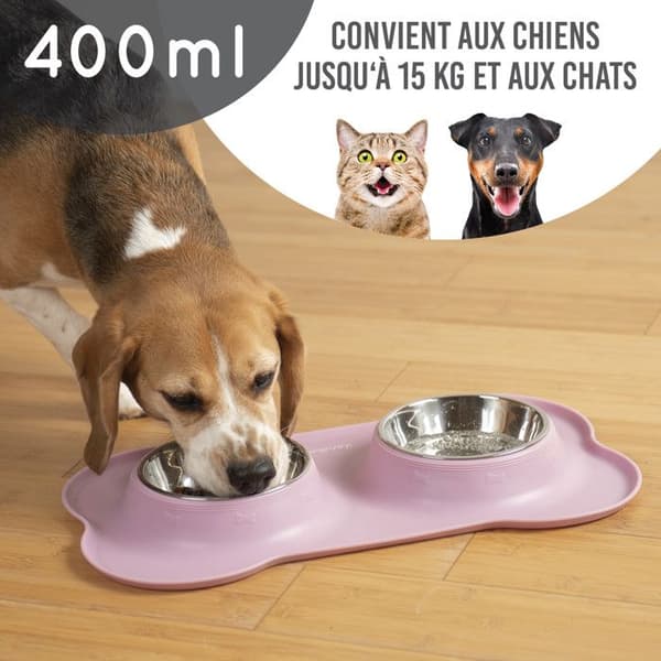 Skålmatta med 4 skålar - KaraLuna - Hund- och kattskål - Hundskålar - Skålmatta (M/rosa)