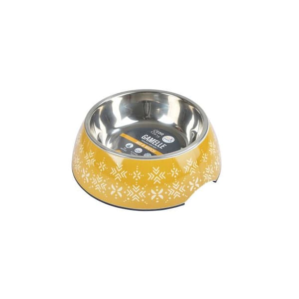 Hund- och kattskål - Etnisk - 14cm - Senapsgul - Inox - Rund