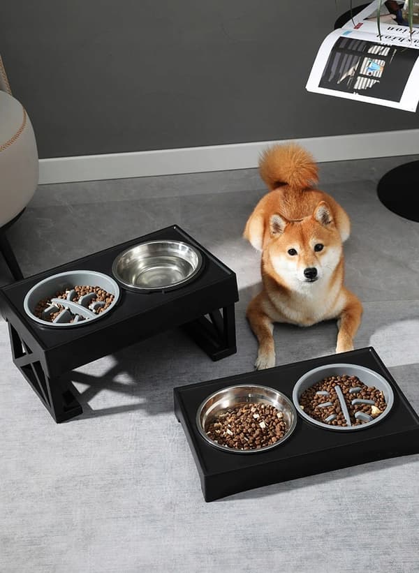 DUBBEL HUNDSKÅL, JUSTERBAR HÖJD, SLOW-DOWN STÄLL, METALL