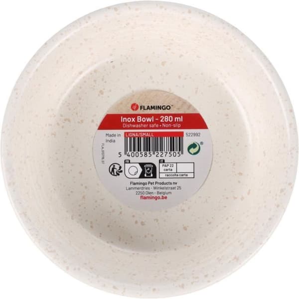 Vit mat- eller vattenskål ø 11,9 cm, 280 ml för katter och små hundar - Flamingo