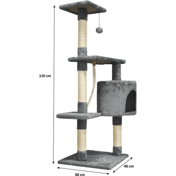 PALOMA Mörkgrå kattträd 40 x 40 x 114cm - 3 plattformar, 1 rep, 1 nisch, skrapstolpar